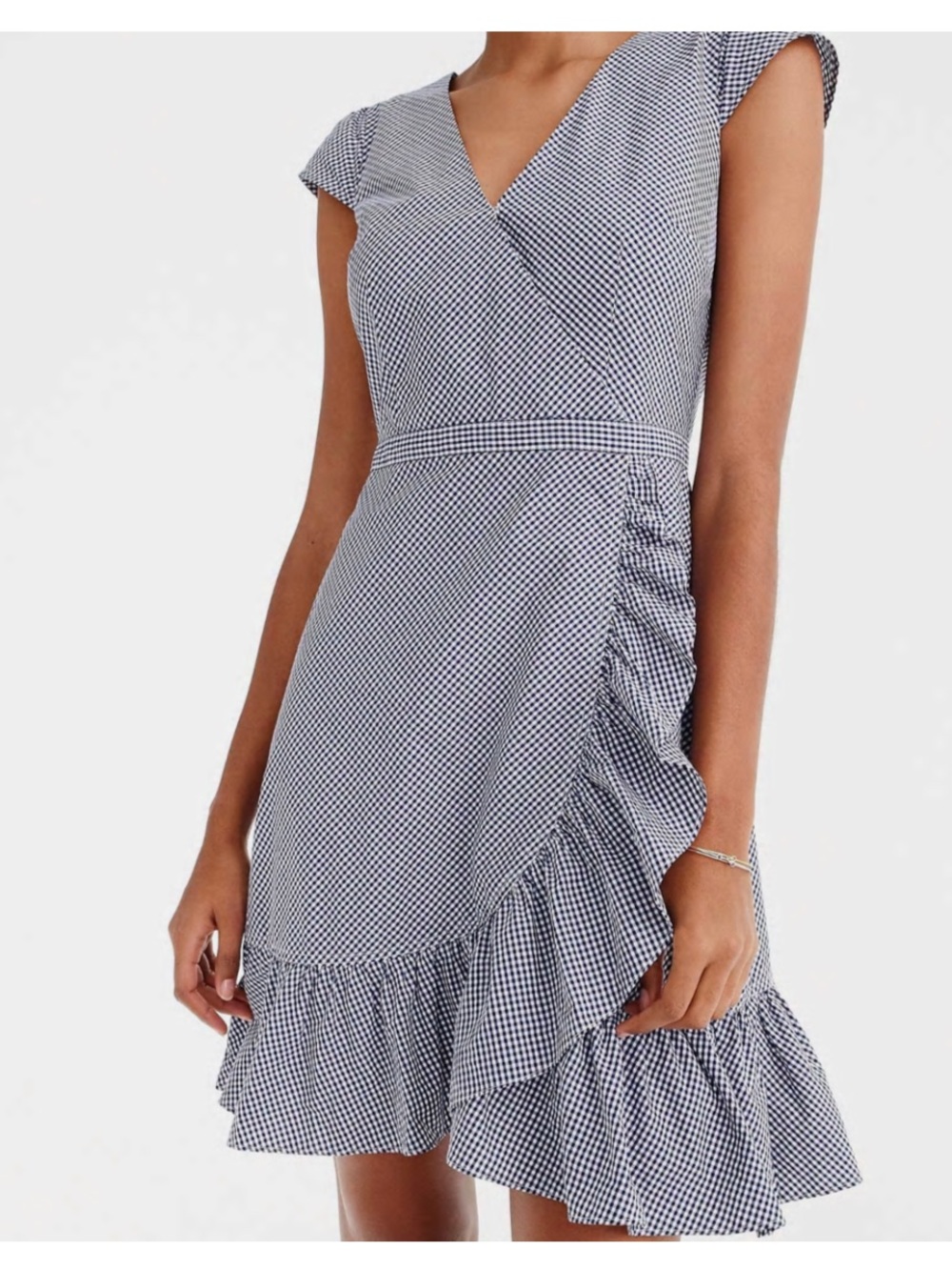 J. Crew Navy & White Gingham Wrap Midi Dress 00
